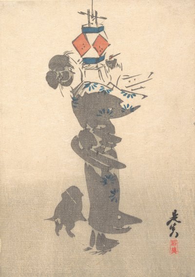 Encendiendo una linterna colgante para el Festival Obon, 1860 de Shibata Zeshin