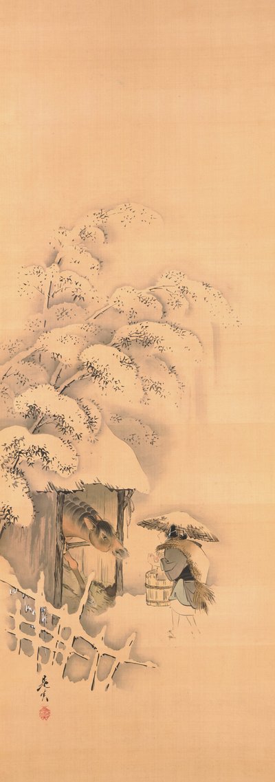 Obra de nō Hachinoki, una de tres de Shibata Zeshin