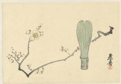 Flor de ciruelo y un batidor de té de Shibata Zeshin