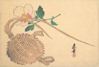 Cesta de paja para peces y flor Mokuge de Shibata Zeshin
