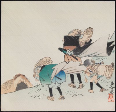 Viajeros en una tormenta de Shibata Zeshin