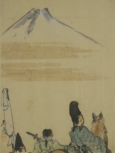 Viajeros cerca del Monte Fujiyama, c.1872 de Shibata Zeshin