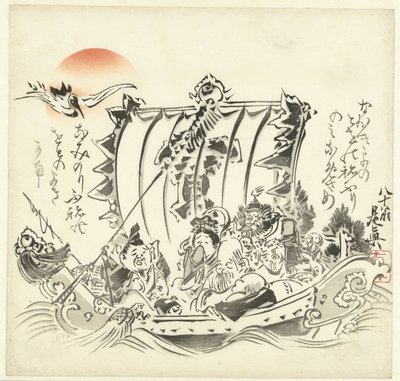 Siete dioses de la buena suerte mareados de Shibata Zeshin