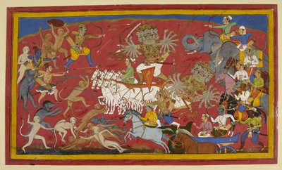 Agregar. 15297 (1) f.141v Luchando contra el Rey Demonio de diez cabezas Ravana, 