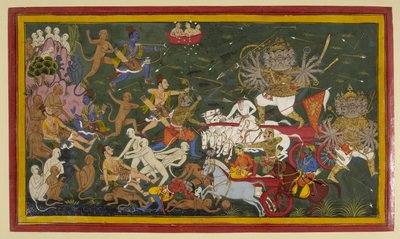 Agregar. 15297 (1) f.142r Luchando contra el Rey Demonio de diez cabezas Ravana, 