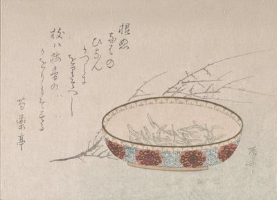 Rama de flores de ciruelo y cuenco, siglo XIX de Shinsai