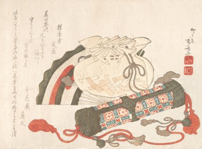 Abanico, bolsa y tubo de incienso, siglo XIX de Shinsai