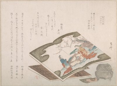 Libros ilustrados y un quemador de incienso, siglo XIX de Shinsai