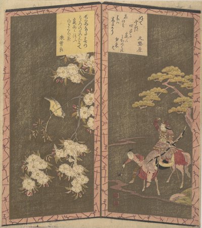 Izquierda: Pájaro en rama de cerezo, Derecha: Minamotono Yoshiié a caballo de Shinsai