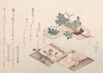 Colección de lluvia de primavera Harusame shu, vol. 2: brotes de pino y accesorios para N..., siglo XIX de Shinsai