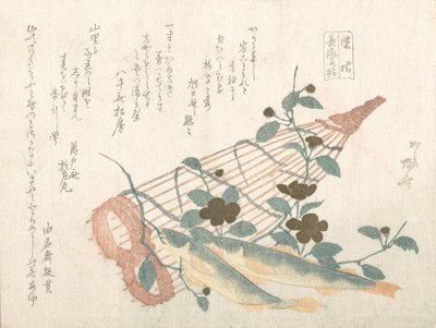 Dulces Peces del Río Nagara, con Cestas y Flores, siglo XIX de Shinsai