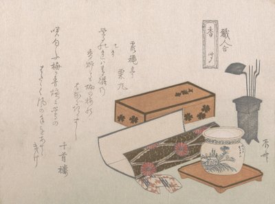 Utensilios para la ceremonia del incienso, Maestro de Incienso Kogiki, de la serie Una Arra..., ca. 1810s de Shinsai