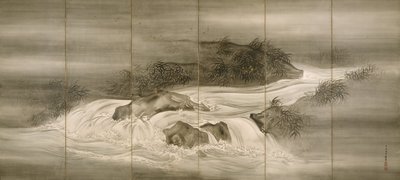 Paisaje Fluvial con Luciérnagas, 1874 de Shiokawa Bunrin