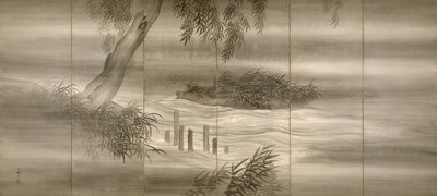 Paisaje fluvial con luciérnagas, 1874 de Shiokawa Bunrin