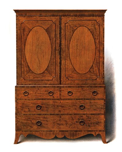 Prensa de ropa de caoba y madera de satén de Shirley Charles Llewellyn Slocombe