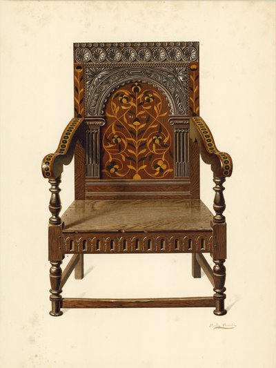 Silla incrustada de roble, propiedad de Miss Dorothy Chune Fletcher de Shirley Charles Llewellyn Slocombe
