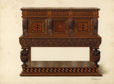 Bufé de nogal y roble, propiedad de Percy Macquoid de Shirley Charles Llewellyn Slocombe