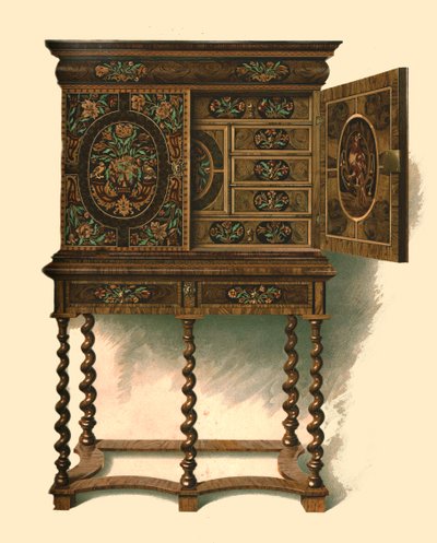 Gabinete de nogal con marquetería, 1905 de Shirley Charles Llewellyn Slocombe