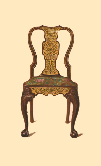 Silla de nogal con incrustaciones de marquetería de Shirley Charles Llewellyn Slocombe