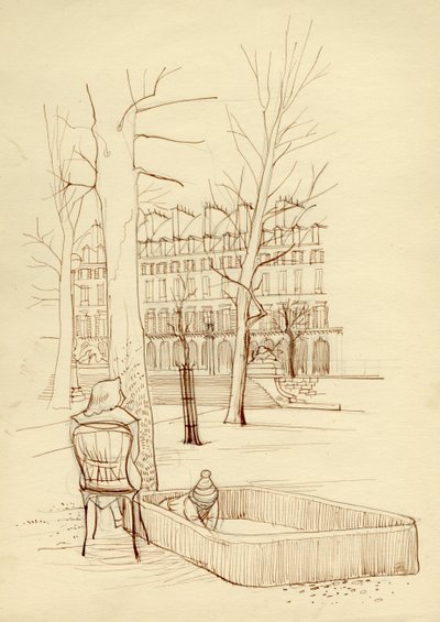 Niño jugando en el arenero, París, Francia, c. 1951 de Shirley Markham