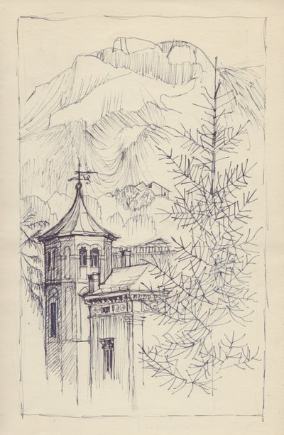 Iglesia y montañas, Italia de Shirley Markham