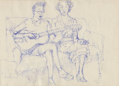 Pareja con una guitarra, c1950 de Shirley Markham