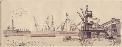 Muelles en el río Támesis en Londres, 1951 de Shirley Markham