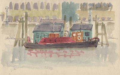 Muelle flotante en el río Támesis en Londres, c1950 de Shirley Markham