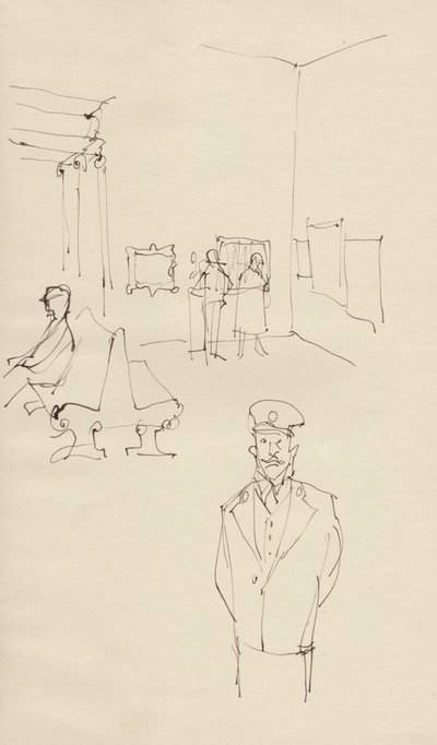 Guardia en una galería de arte, c1950 de Shirley Markham