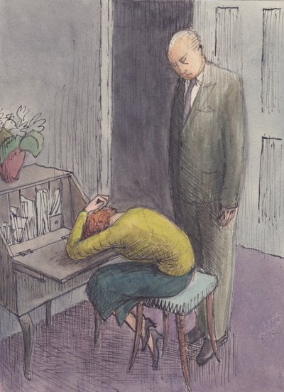 Hombre de pie sobre mujer acobardada, 1952 de Shirley Markham