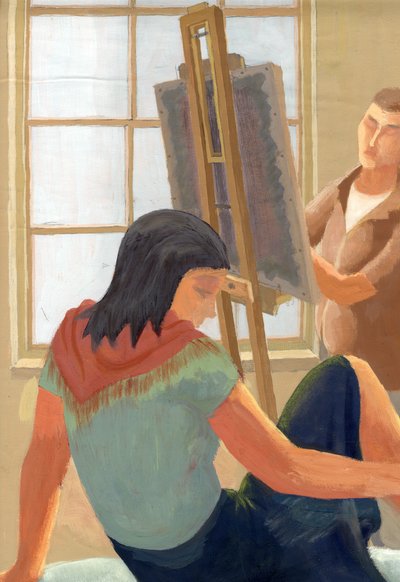 Modelo y estudiante en clase de dibujo, c. 1950 de Shirley Markham