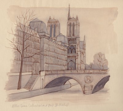 Catedral de Notre Dame y Pont St-Michel, 1951 de Shirley Markham