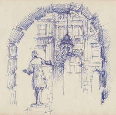 Estatua de Joshua Reynolds en la Royal Academy, Londres, c1950 de Shirley Markham