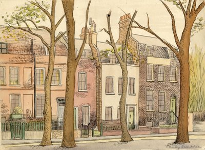 Escena de calle con árboles, c. 1950 de Shirley Markham