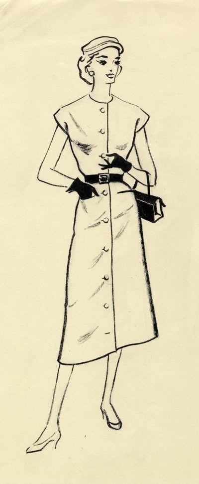 Mujer con vestido ceñido, c. 1950 de Shirley Markham