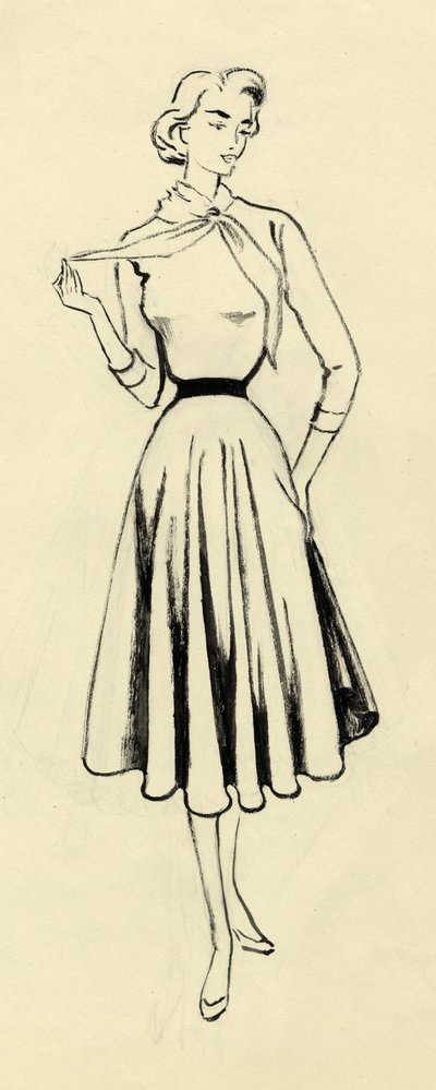 Mujer con suéter y falda amplia de Shirley Markham