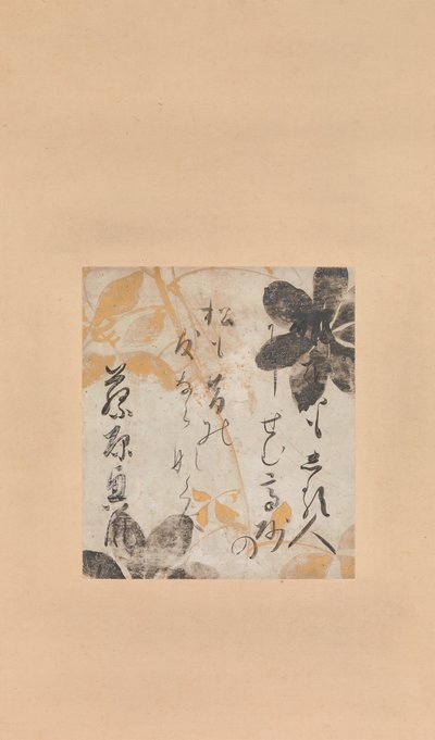 Poema de Fujiwara no Okikaze con Pintura de Clematis, principios del siglo XVII de Shokado Shojo