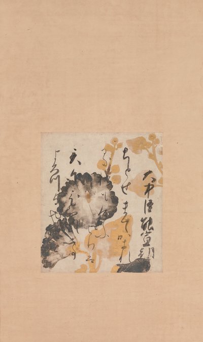 Poema de Onakatomi Yoshinobu con pintura de fondo de alhelíes, principios del siglo XVII de Shokado Shojo