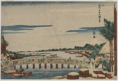 Vista del Gran Puente en Senju en la provincia de Musashi de Shotei Hokuju