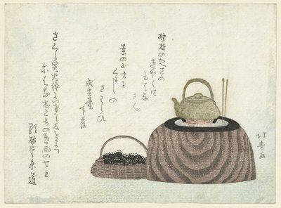 Una tetera de agua en un brasero de Shotei Hokuju