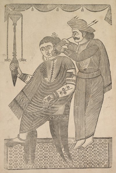 A Barber Cleaning the Ear of a Courtesan de Shri Gobinda Chandra Roy