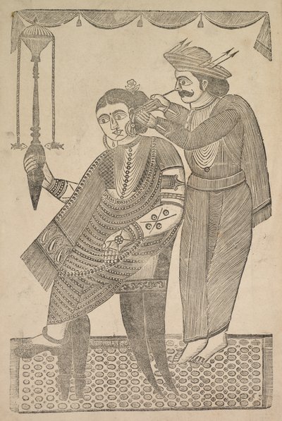 Un barbero limpiando la oreja de una cortesana de Shri Gobinda Chandra Roy