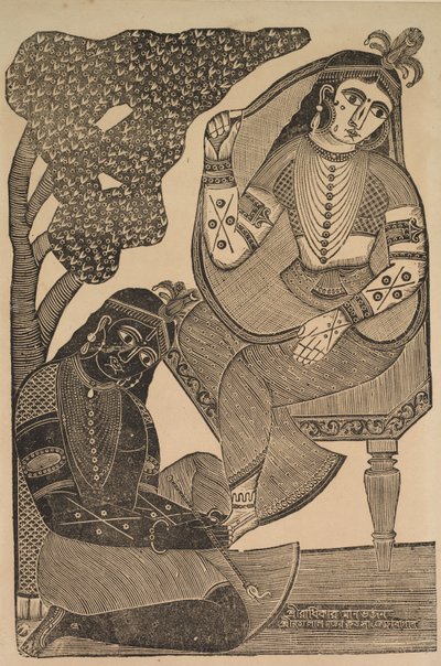 Krishna acariciando los pies de Radha, 1800s de Shri Gobinda Chandra Roy