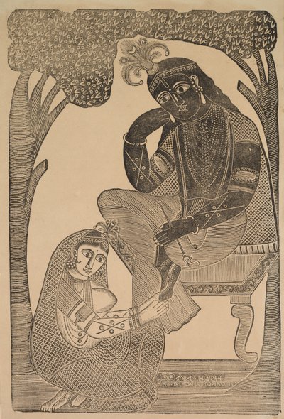 Radha acariciando los pies de Krishna, 1800s de Shri Gobinda Chandra Roy