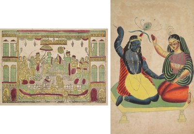 Rama y Sita en el Palacio Real (anverso); Radha y Krishna (verso) de Shri Gobinda Chandra Roy