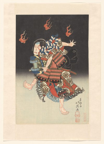 Nakamura Shikan II als de vos (kitsune) Genkurô en het toneelstuk ‘Hanayagura hitome senbon’, Teatro Naka de Shunbaisai Hokuei
