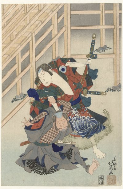 Dos actores que luchan de Shunbaisai Hokuei