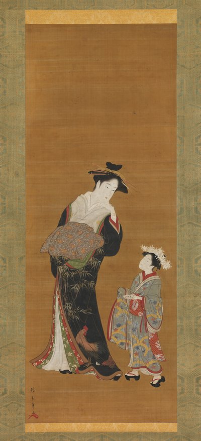 Cortesana y su asistente de Shunsho