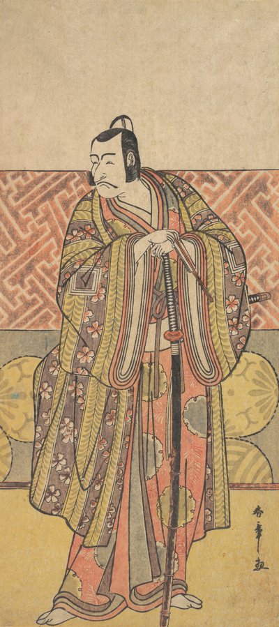 Ichikawa Danjuro V como Kudo Suketsune, ricamente vestido, apoyado en su espada de Shunsho