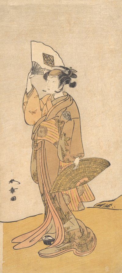 Nakamura Matsue II como una mujer de pie en una colina, 1773 de Shunsho